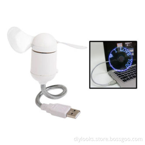 USB LED Colored Flash Word Mini Fan with Switch, Blue, 18cm Length